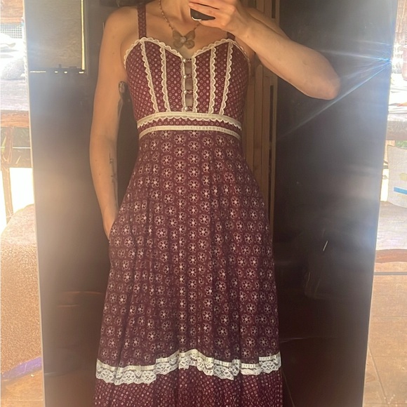 Make an offer🦋Gunne Sax Vintage Burgundy Dream Maxi Sundress - Picture 1 of 7